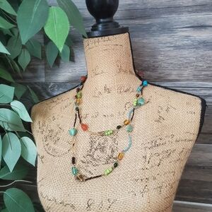 Unique Multicolor Bead & Stone Long Necklace